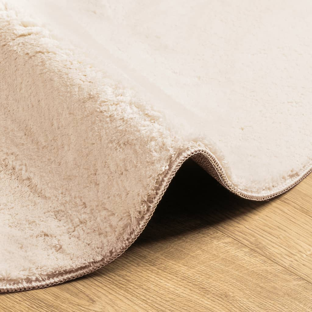 Hopkins 80cm Polyester Round Non-Slip Washable Rug - Beige