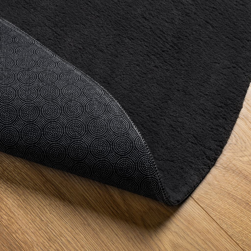Hopkins 80cm Polyester Round Non-Slip Washable Rug - Black
