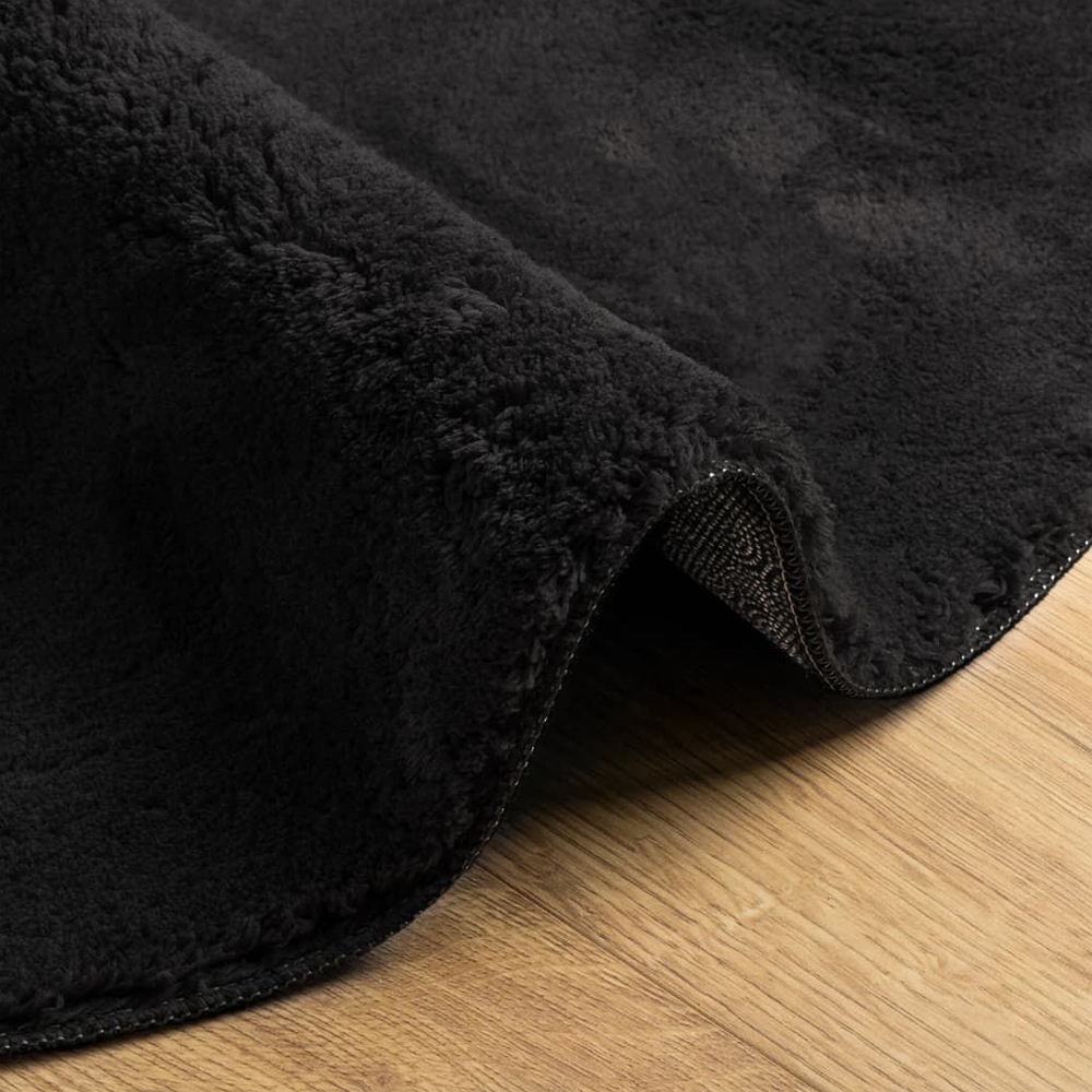Hopkins 80cm Polyester Round Non-Slip Washable Rug - Black