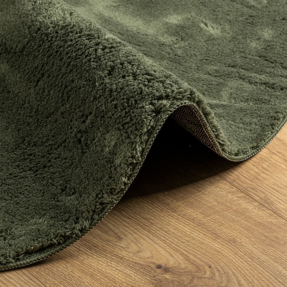 Hopkins 80cm Polyester Round Non-Slip Washable Rug - Forest Green