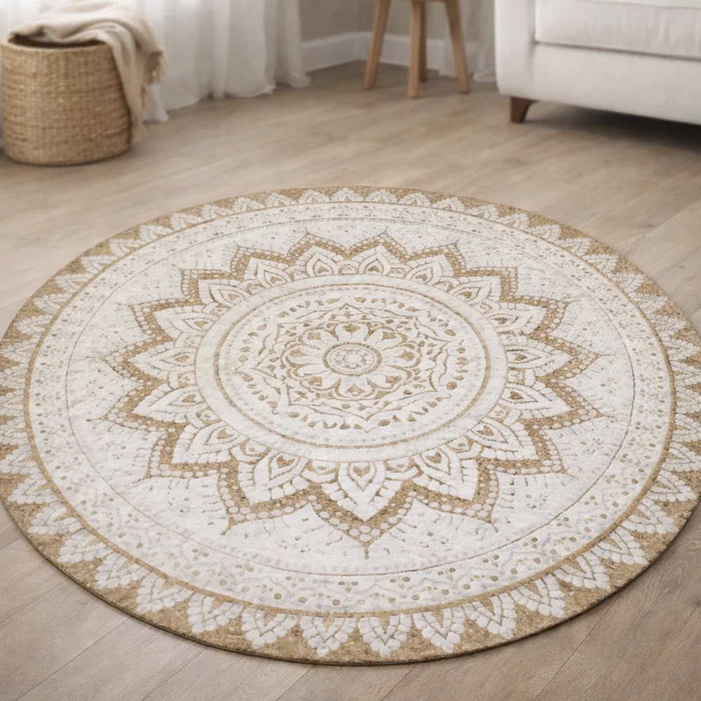 Hopkins 90cm Jute Round Rug In Natural And White