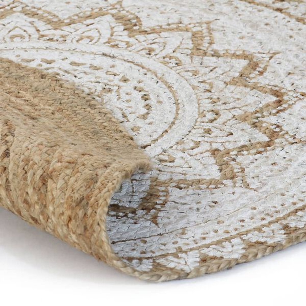 Hopkins 90cm Jute Round Rug In Natural And White