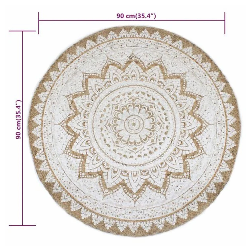 Hopkins 90cm Jute Round Rug In Natural And White