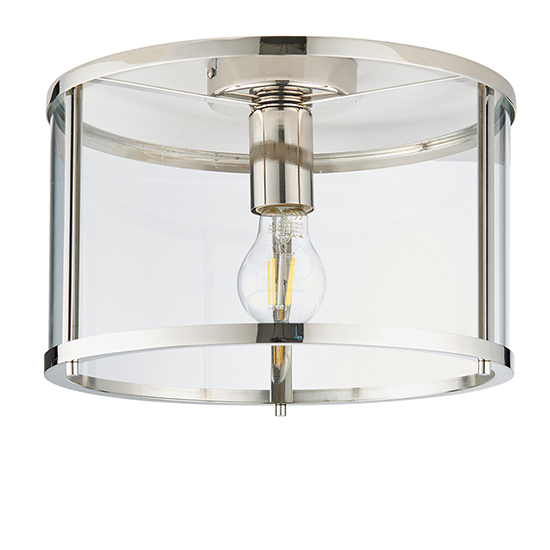 Hopton Clear Glass Shade Flush Ceiling Light In Bright Nickel