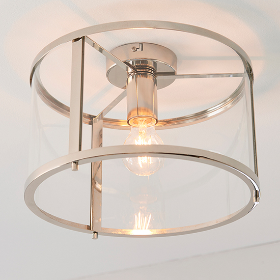 Product photograph of Hopton Clear Glass Shade Flush Ceiling Light In Bright Nickel from Furniture in Fashion