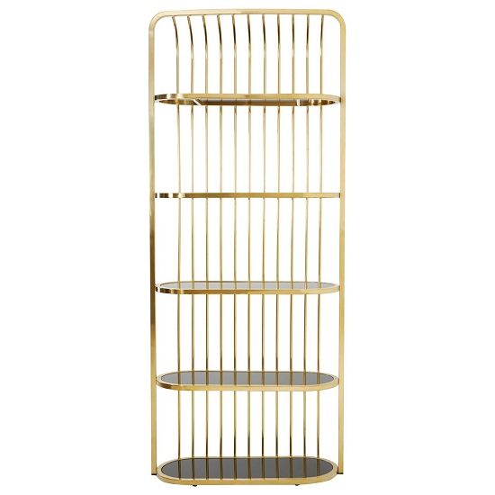 Horizon Gold Cage Design Bookshelf With 5 Black Glass Shelves