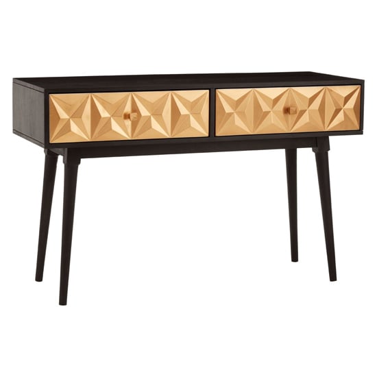 Photo of Horna wooden console table with 2 doors in brown and gold