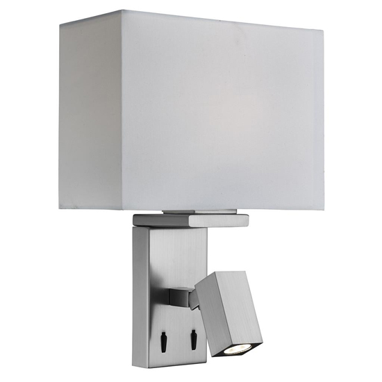 Read more about Hotel rectangular white shade wall light in satin silver