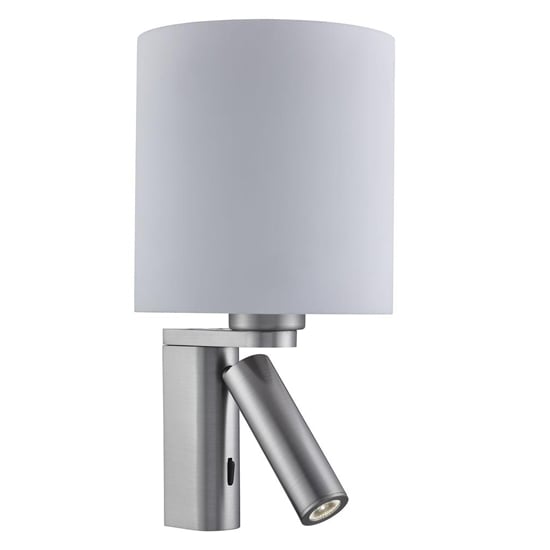 Read more about Hotel round white glass shade wall light in satin silver
