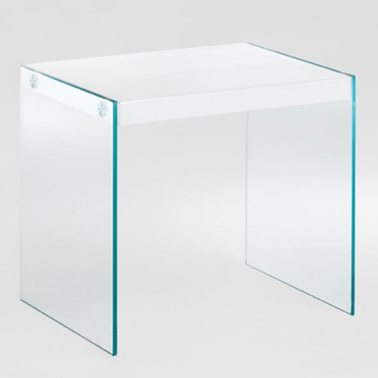 Houck Small High Gloss Side Table In White With Glass Sides