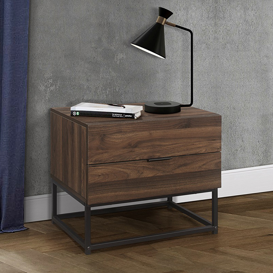 Photo of Houston wooden bedside cabinet with 2 drawers in walnut