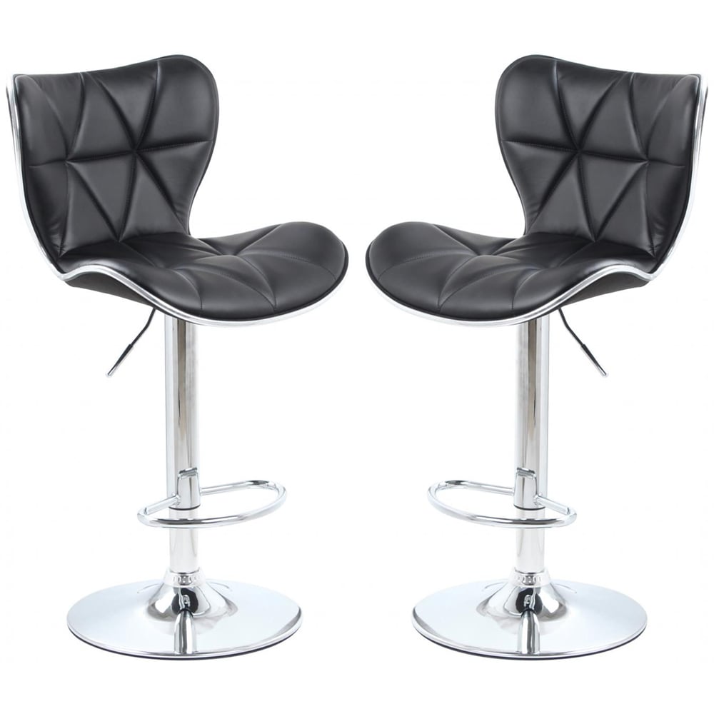 Houston Black PU Leather Bar Stools With Chrome Base In Pair