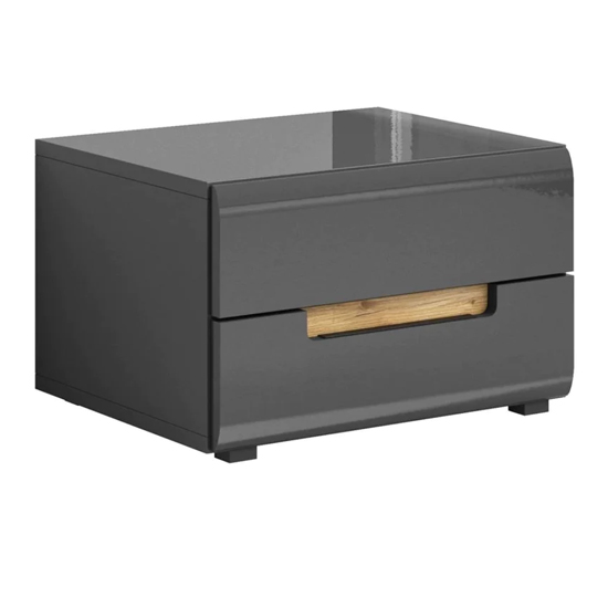 Houston High Gloss Bedside Cabinet With 2 Drawers In Grey