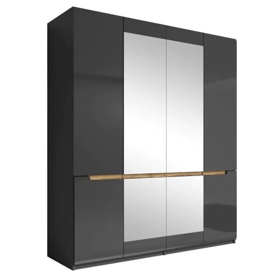 Product photograph of Houston Mirrored High Gloss Wardrobe With 4 Doors In Grey from Furniture in Fashion