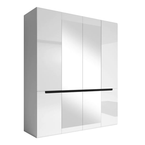 Product photograph of Houston Mirrored High Gloss Wardrobe With 4 Doors In White from Furniture in Fashion
