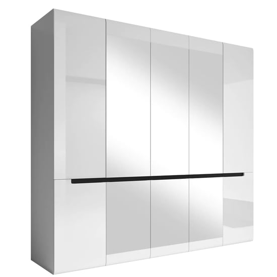 Product photograph of Houston Mirrored High Gloss Wardrobe With 5 Doors In White from Furniture in Fashion