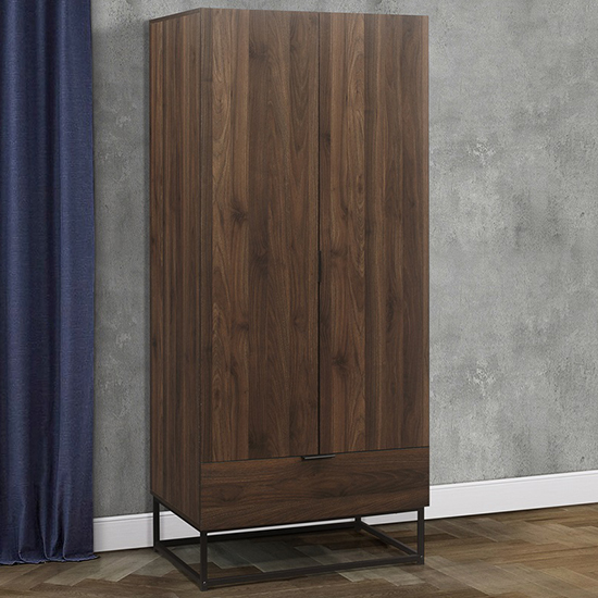 Read more about Houston wooden wardrobe with 2 doors and 1 drawer in walnut