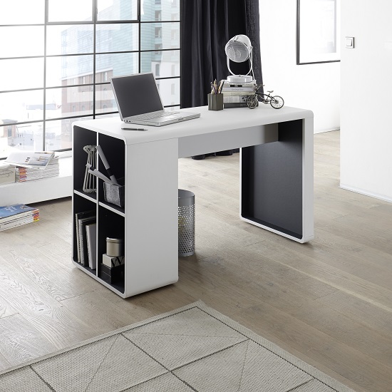 Photo of Houston computer desk in white and anthracite with shelving