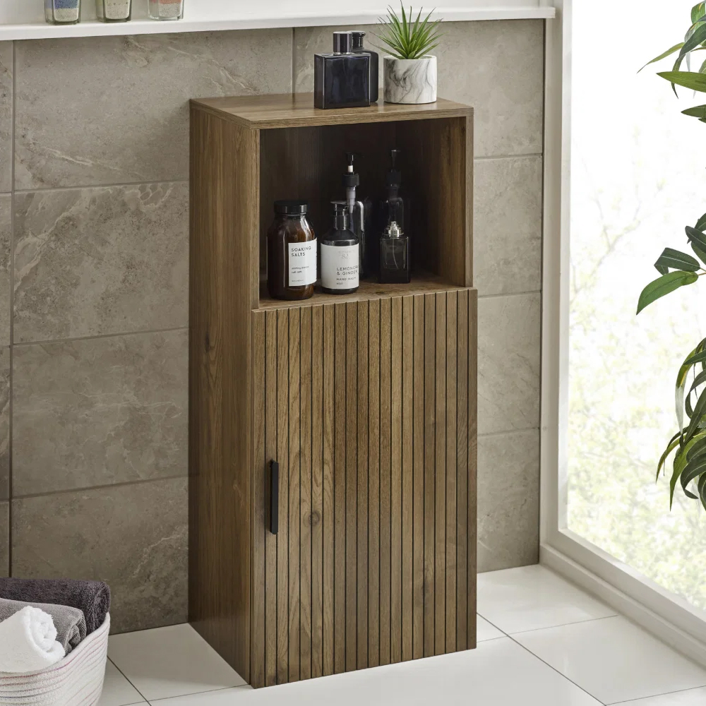 Hovaro Wooden Bathroom Cabinet with 1 Door in Walnut