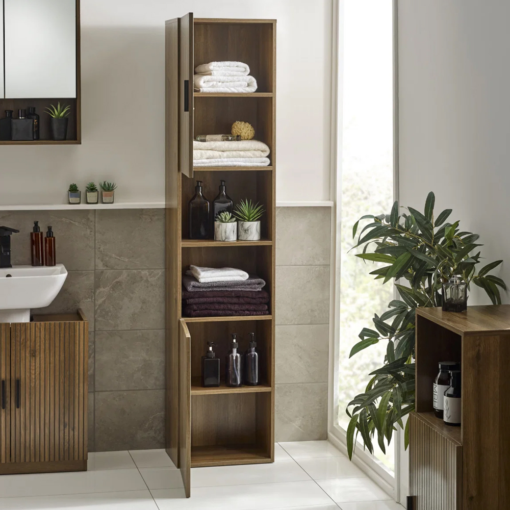 Hovaro Wooden Bathroom Cabinet with 2 Doors in Walnut
