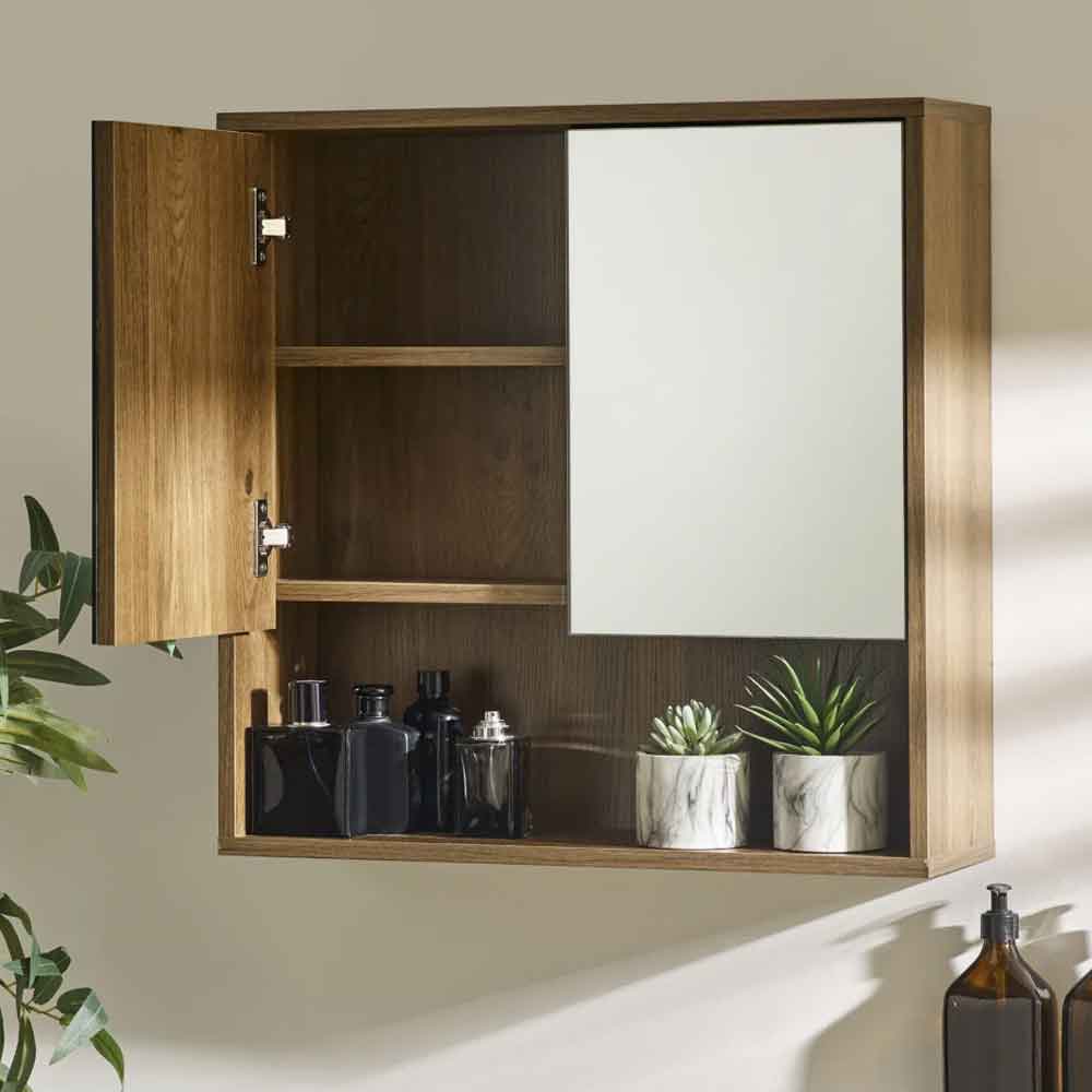 Hovaro Wooden Bathroom Mirrored Cabinet with 2 Doors in Walnut