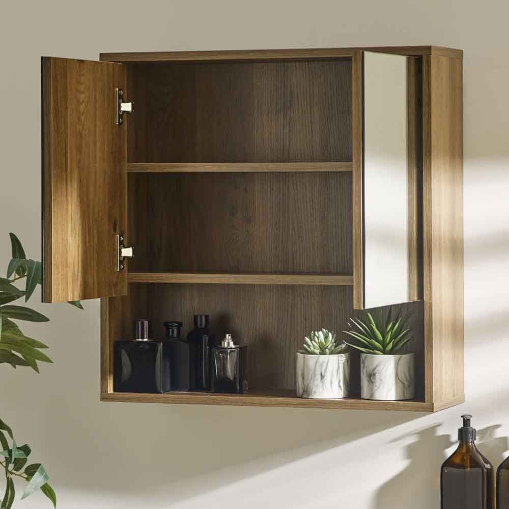 Hovaro Wooden Bathroom Mirrored Cabinet with 2 Doors in Walnut