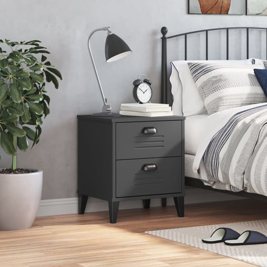 Hove Wooden Bedside Cabinet With 2 Drawers In Anthracite Grey