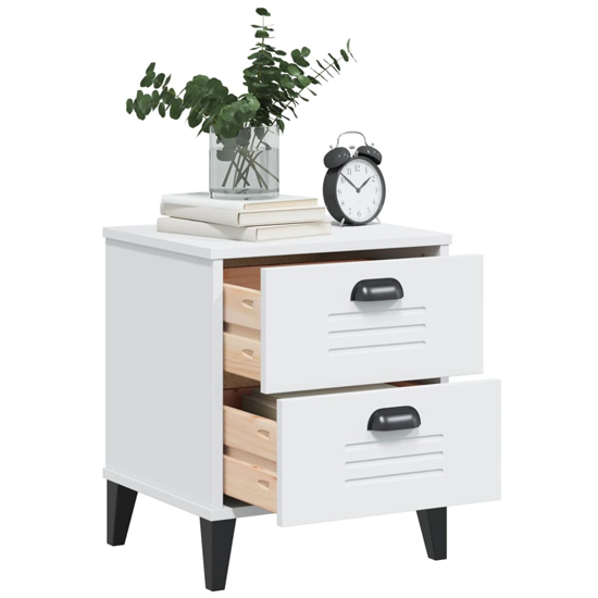 Hove Wooden Bedside Cabinet With 2 Drawers In White