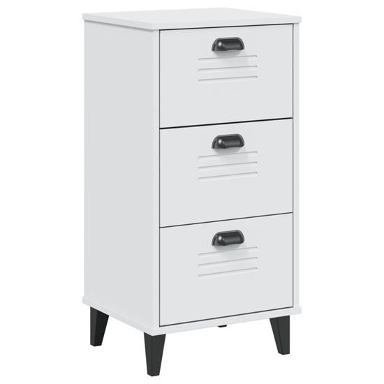Hove Wooden Bedside Cabinet With 3 Drawer In White