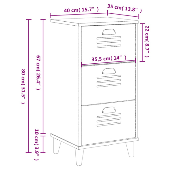 Hove Wooden Bedside Cabinet With 3 Drawer In White