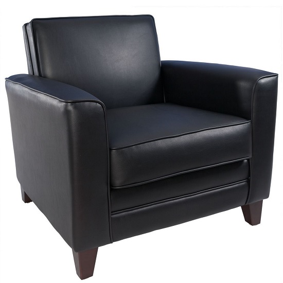 Photo of Howden sofa chair in black faux leather with wooden legs