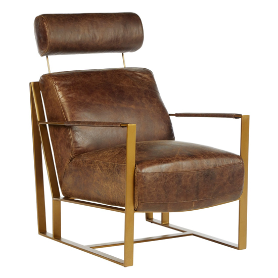 Product photograph of Hoxman Faux Leather Lounge Chair In Brown With Gold Legs from Furniture in Fashion