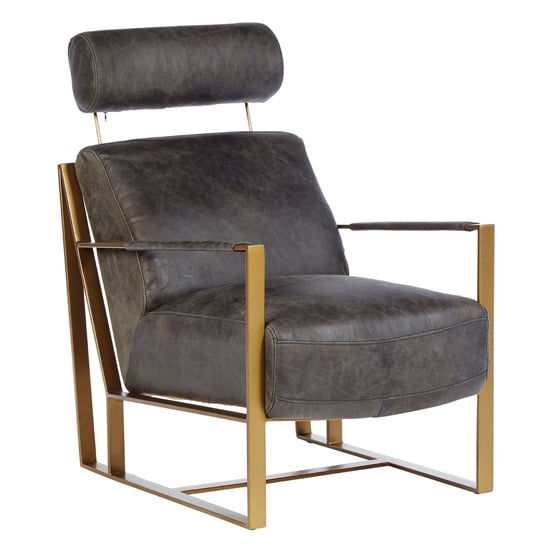 Read more about Hoxman faux leather lounge chair in ebony with gold legs