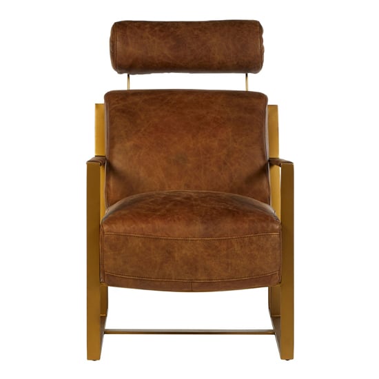 Hoxman Faux Leather Lounge Chair In Light Brown With Gold Legs