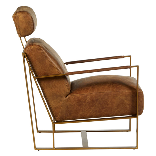 Hoxman Faux Leather Lounge Chair In Light Brown With Gold Legs_3
