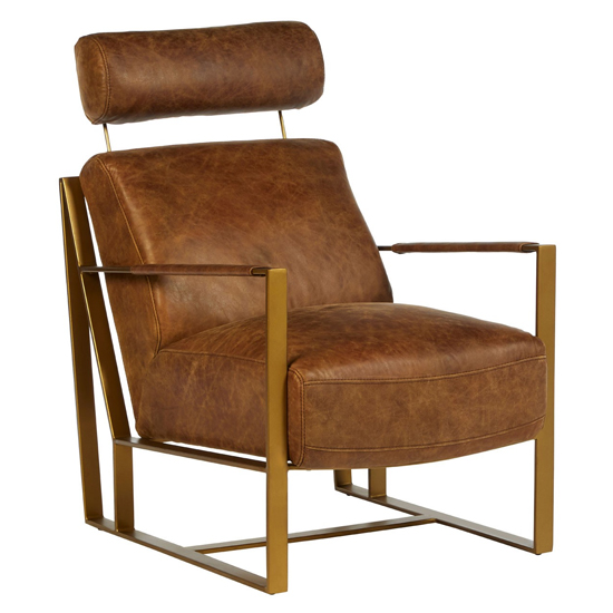 Product photograph of Hoxman Faux Leather Lounge Chair In Light Brown With Gold Legs from Furniture in Fashion