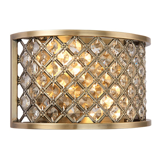 Product photograph of Hudson 2 Lights Clear Crystal Wall Light In Antique Brass from Furniture in Fashion