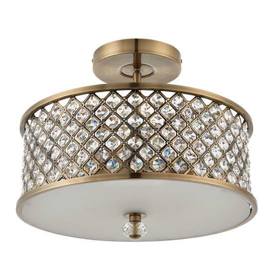 Hudson 3 Lights Semi Flush Ceiling Light In Antique Brass