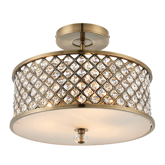Product photograph of Hudson 3 Lights Semi Flush Ceiling Light In Antique Brass from Furniture in Fashion