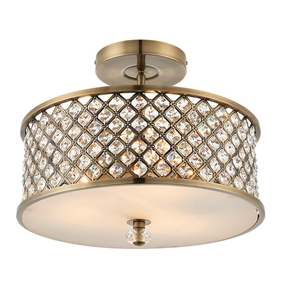 Photo of Hudson 3 lights semi flush ceiling light in antique brass