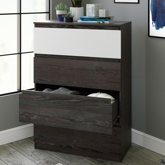 Hayward Wooden Chest Of 4 Drawer In Charcoal Ash And Pearl Oak
