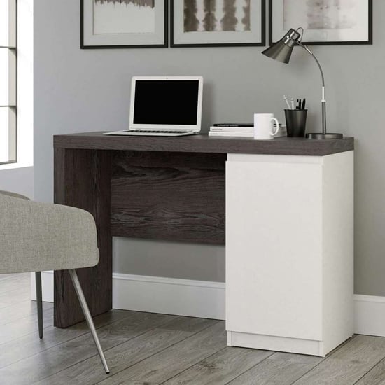 Hudson Wooden Computer Desk In Charcoal Ash And Pearl Oak