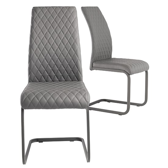 Huskon Grey Faux Leather Dining Chairs In Pair