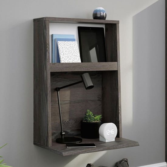 Hudson Wooden Wall Mounted Bedside Cabinet In Charcoal Ash