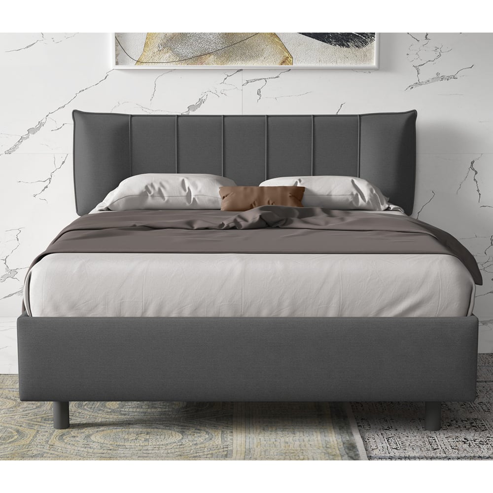 Hugo Fabric Small Double Bed In Steel Grey