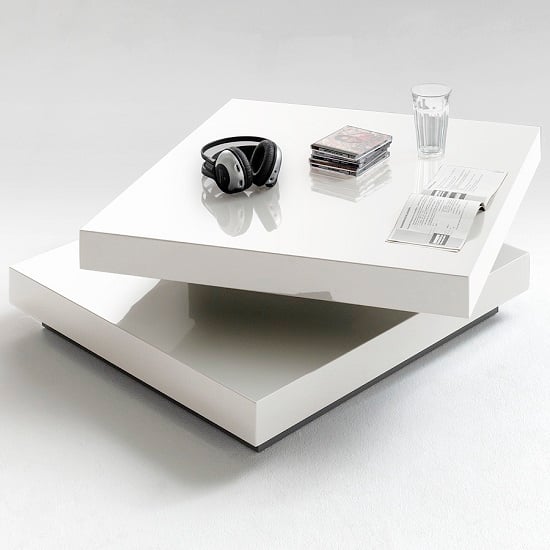 Hugo Rotating Square High Gloss Coffee Table In White