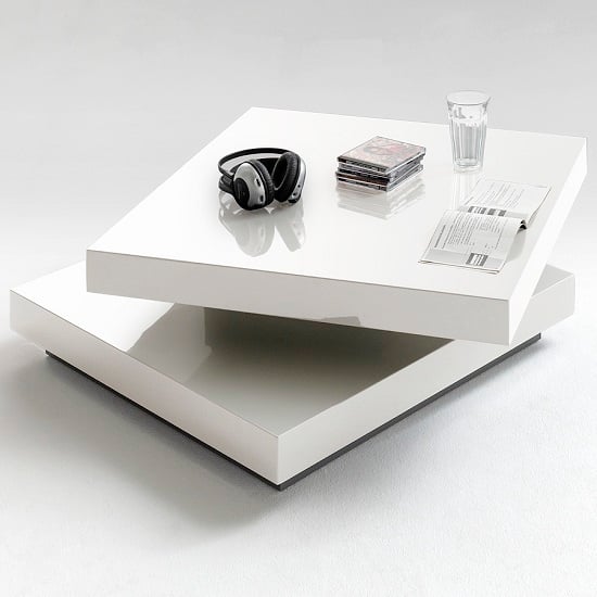 Product photograph of Hugo Rotating Square High Gloss Coffee Table In White from Furniture in Fashion