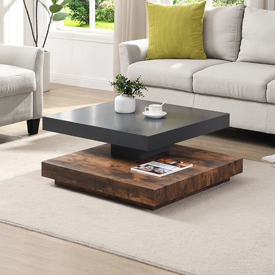 Read more about Hugo rotating wooden coffee table in grey and rustic oak