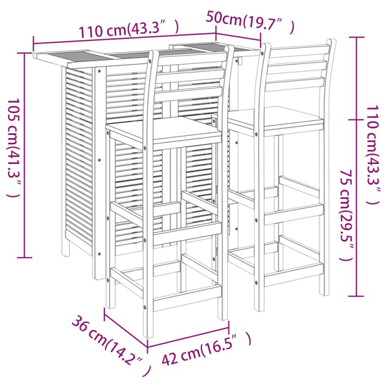 Hugo Solid Wood Garden Bar Table And Bar Chairs With Backrest