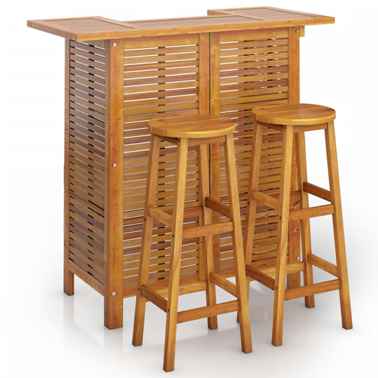 Hugo Solid Wood Garden Bar Table And Bar Stools With Round Seat